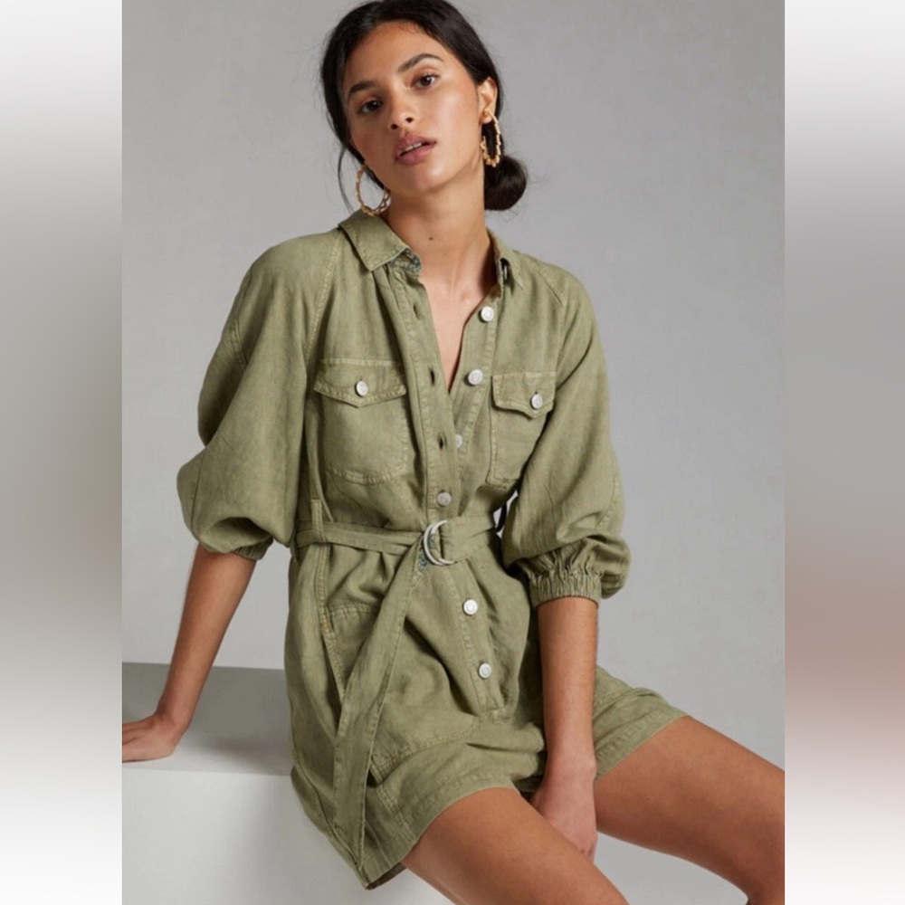 Pilcro Anthropology Linen Viscose Romper in Olive